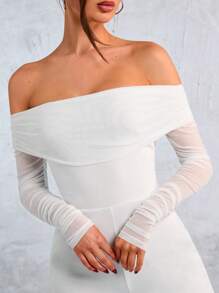 SHEIN SXY One-Piece White Clothing Valentine's Day Women's Mesh One-Shoulder Sexy Jumpsuit Suitable For Dating, Gatherings, Bachelorette Party Outfits, Nightclubs, Coquettish, Casual And Versatile