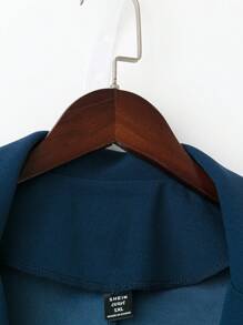 SHEIN Unity 大码女式秋季拼接丝带翻领长袖夹克和百褶迷你裙套装 - 藍色 - 查看 5