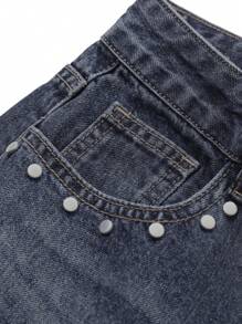 DAZY Women's Front Button Pocket Simple Design Casual Jeans, Daily Wear,Baggy Jeans - Blue - View 3