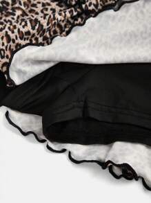 SHEIN Girlism Tween Girls Casual Minimalist Comfortable Mid-Waist Colorblock Leopard Print Patchwork Skirt - Black and White - View 5