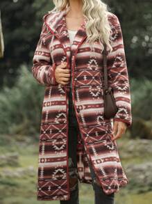 LanaWest New Floral Fluffy Hooded Long Cardigan For Women, Autumn/Winter