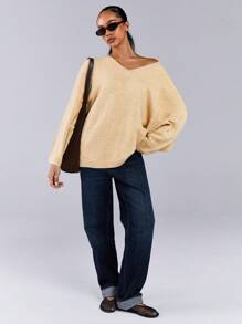 Athîral 女士宽松插肩袖针织毛衣，秋冬季休闲款 - 棕色 - 查看 6