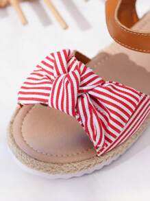 Sandalias planas de lino con acento de lazo, de estilo casual y lindo para niñas, para el verano 2025 - Multicolor - Ver 2
