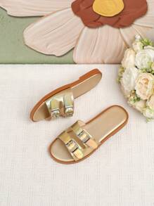 Dziewczęce, codzienne, płaskie sandały w kolorze złotym