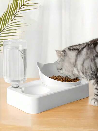 1个自动宠物喂食器和家用水碗 - 防溢双槽设计，适用于猫狗，智能大容量食物和水站，易于清洁和维护
