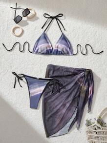 SHEIN MOD Women's Tie Dye Printed Beach Robe & Sarong Skirt Set,Beach Vacation Outfits, New Year,Valentine Outfits,Swim Suits For Women,Vacation Outfits Woman,Cruise Outfits Women For Summer Beach Vacation - Multicolor - View 3