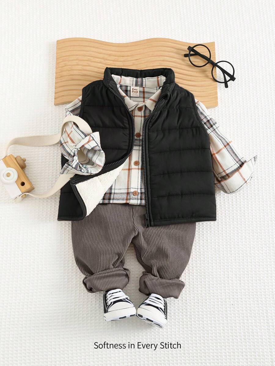 Cozy Pixies 2pcs/Set Baby Boys Christmas Pattern Red & White Round Neck Long Sleeve Hoodie Sweatshirt & Pants Winter Clothes Set - Multicolor - View 1