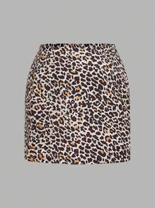 SHEIN Frenchy Plus Size Women's Leopard Print Bow Decor Long Sleeve Top And Skirt Set, Fashion Outfit For Autumn