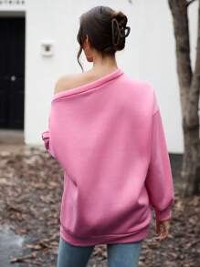 INAWLY 1 pieza Sudadera informal de mujer con estampado de figura en hombro oblicuo, adecuada para uso diario en otoño