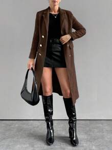 SHEIN Cottnline Women Regular Fit Solid Color Minimalist Casual Jacket, Daily Wear - Brown - View 4