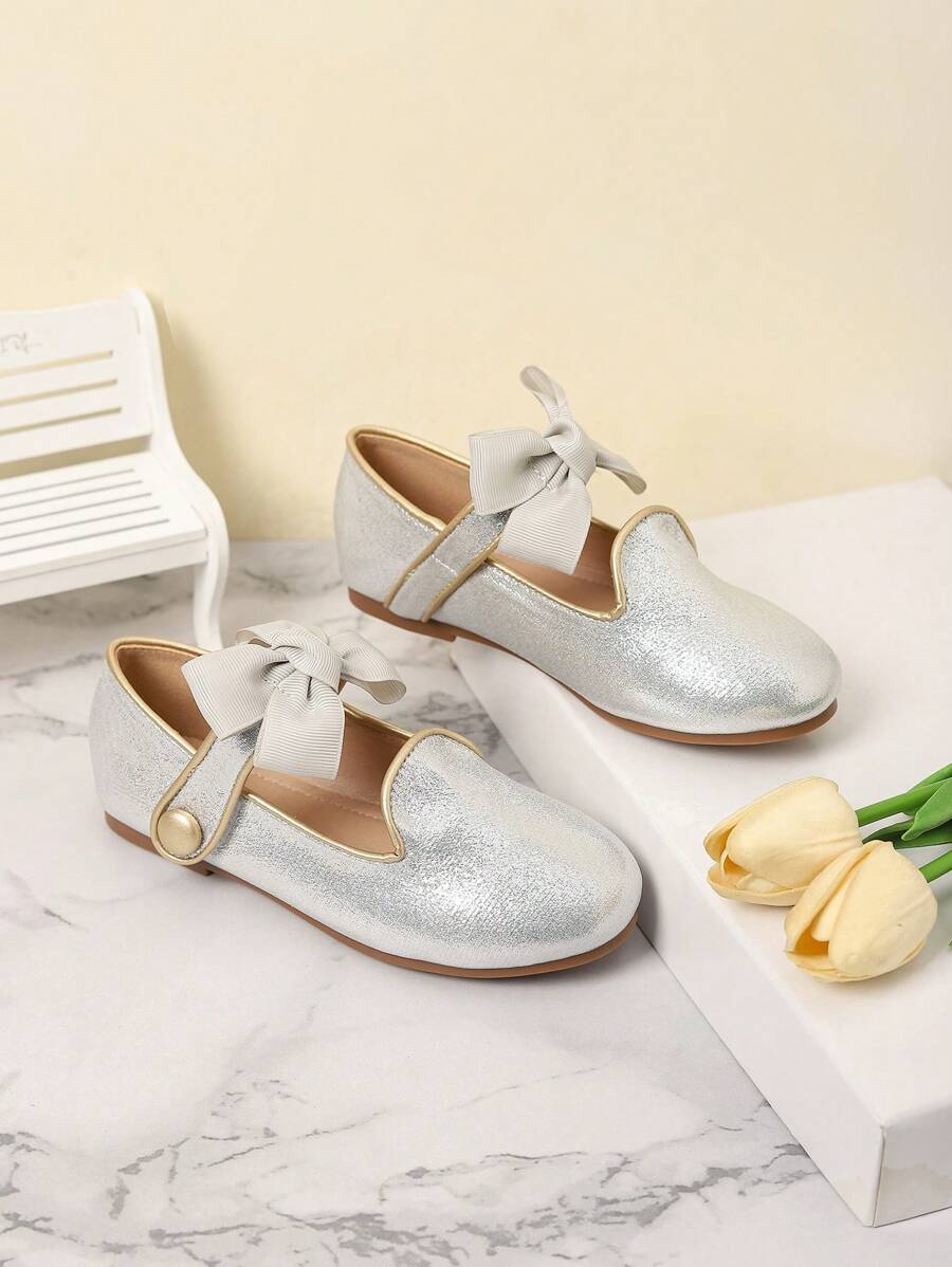 1 Đôi giày bệt nơ thời trang cho bé gái, dành cho mùa thu/đông - Bạc - Xem 1