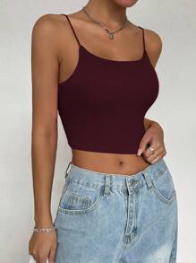 SHEIN Allurite Unity 1pc 情人节女士纯色罗纹金属扣吊带背心新年上衣，夏季 - 紅色 - 查看 8
