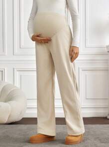 SHEIN Maternity Solid Color Casual Adjustable Pants, Daily Wear