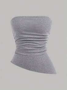 Girlism 3件套少女黑白灰针织短款吊带背心，腰部褶皱设计，不对称下摆，百搭街头风运动时尚叠穿上衣 - 彩色 - 查看 5