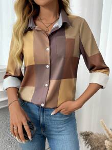 INAWLY Camisa holgada a cuadros para mujer, minimalista y de moda para uso diario
