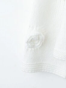 SHEIN Unity Plus Size Women 3D Floral Hollow-Out Knitted Cardigan Sweater,Valentine - White - View 4