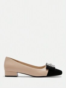 MOTF PREMIUM GIÀY MŨI VUÔNG CÓ GÓT VUÔNG CHỮ THẠCH ANH ĐÁ GIÀY BẰNG MARY JANE DÀNH CHO NỮ, MÙA XUÂN & HÈ - Màu be - Xem 3