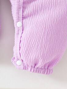 SHEIN BABYGIRL Autumn/Spring Purple Romper With Funny Multi-Color Floral Decoration, Single Side Ruffle Hem, Daily Wear Essential