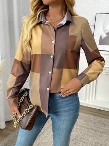 INAWLY Camisa holgada a cuadros para mujer, minimalista y de moda para uso diario