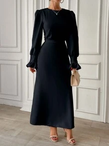 SHEIN Frenchy Frill Sleeve Maxi Dress With Lining