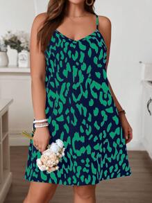 SHEIN VCAY Plus Size Boho Leopard Print Spaghetti Strap Dress, Vacation Style, Summer - Multicolor - View 3