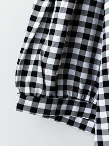 SHEIN LUNE 2 sztuki damskiej swobodnej kratki z krótkim rękawem i ściągaczem w pasie, uniwersalne na zewnątrz, dojazdy do pracy, wiosna/lato/jesień, duży rozmiar, kolor czarno-biały