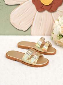 Dziewczęce, codzienne, płaskie sandały w kolorze złotym