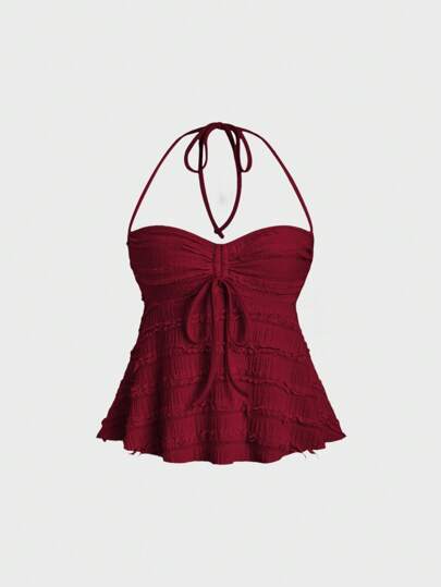 Sweetra 女士纯色前中抽绳工字背心