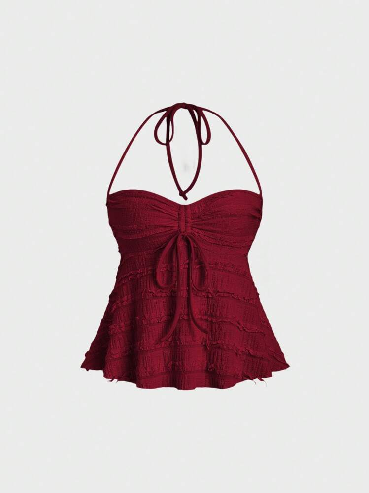 Sweetra Women Solid Drawstring Bust Halter Tops Y2K | SHEIN USA