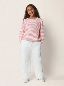 SUMWON Candy Streifen Sweatshirt aus Bubble Terry Strick, lässige Bekleidung, weiche Textur French Terry Rundhals-Ausschnitt, Alltagskleidung, bequeme, locker geschnittene Passform für Winter, Herbst, Frühling - Verschiedenfarbig - Übersicht 3