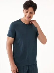 Men Solid Tee & Striped Shorts PJ Set / Pajama Set - Navy Blue - View 3