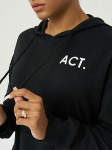 Easithlete Women Letter Print Casual Hoodie Long Sleeve Sweatshirt