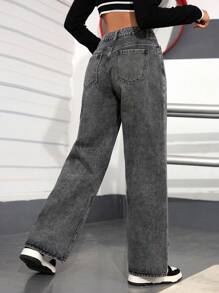 SHEIN PETITE Women's Distressed Washed Denim Jeans - Grey - View 2