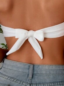 Swim Vcay Summer Beach Ring Linked Halter Bikini Top - White - View 3