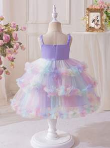 Glamorique Kids Weihnachtsdekoration Zuhause, Weihnachts-Pyjamas, Familienpartykleidung | Mädchen Mehrschichtiges Regenbogen-Tortenkleid, Süßes Schmetterlingsfügel Feenkostüm Regenbogenfeenkleid, Premium Spitzenbesatz Kleid, Unverzichtbares Weihnachtsmittelpunkt-Kleid - Pink - Übersicht 2