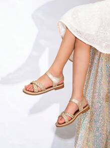 1 paar modieuze geweven versierde platte sandalen voor meisjes voor buiten