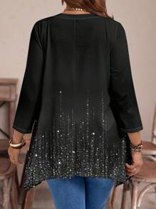 EMERY ROSE Casual Loose Fit Glittery Graphic Open Cardigan T-Shirt For Women, Suitable For Autumn And Winter - Multicolor - View 2
