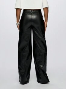 SUMWON WOMEN 聚氨酯直筒拼接机车裤