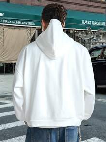 Manfinity VCAY Áo nỉ dệt kim dáng rộng, tay dài có mũ trùm đầu họa tiết cho nam, áo hoodie trắng, dành tặng bạn bè, chồng, quà tặng bạn trai, cho mùa thu đông - trắng - Xem 3