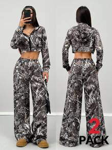 Coolane Conjunto de sudadera de manga larga y pantalón de chándal de camuflaje para mujer para otoño e invierno - Multicolor - Ver 7