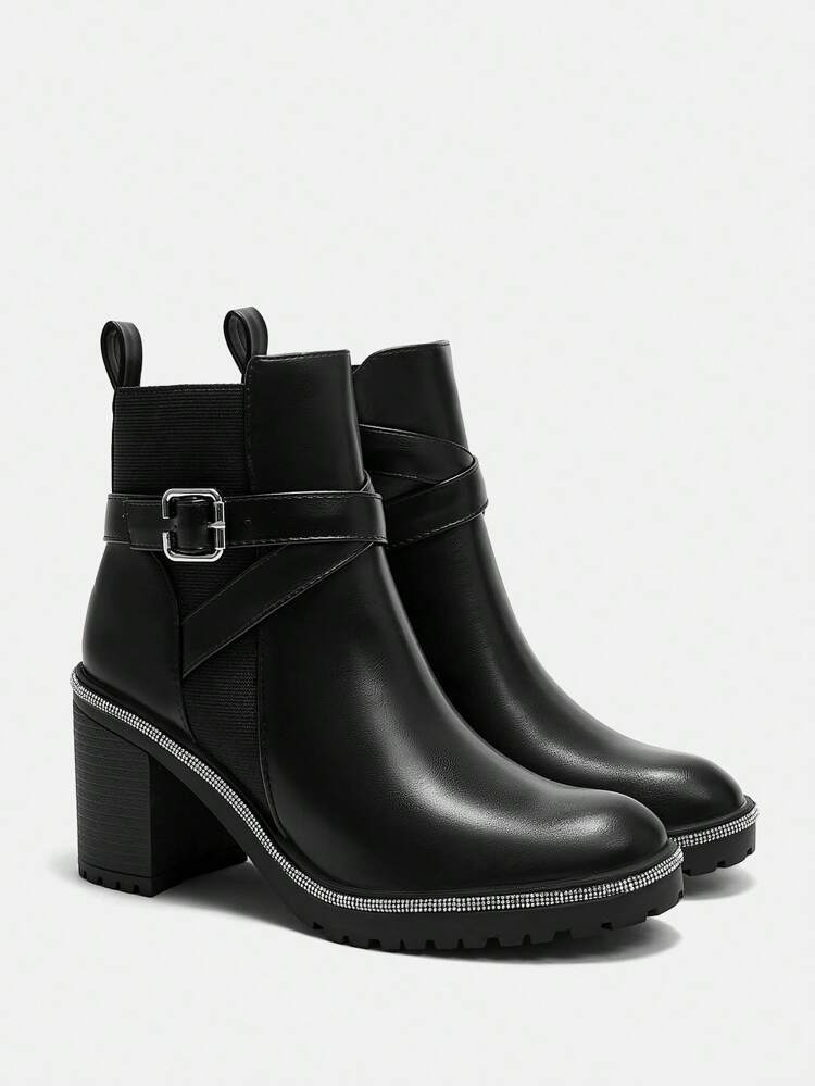 CUCCOO BIZCHIC Women's Metal Decor Simplistic Mid-Calf Boots, Casual For Daily Wear New Year Holiday