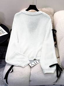 Calvaya Plus Size Women Casual V-Neck Long Sleeve Bowknot Tie Front Sweater Cardigan, Autumn/Winter Fall Cloth For Women - Apricot - View 2