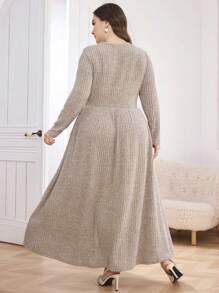 Mulvari Vestido casual de línea A con cuello redondo, manga larga, plisado, bolsillos y textura suave para mujer de talla grande, para uso diario en el hogar. Elegante atuendo de mujer para otoño/invierno, vestido largo