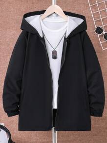 Boys' Basic Casual Drawstring Hooded Zip-Up Jacket