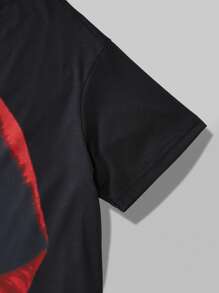 SHEIN Explorewe Teenage Boy's Punk Front Distorted Mouth Graphic Round Neck Short Sleeve T-Shirt - Black - View 4
