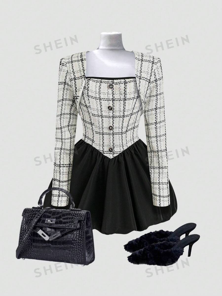 Sweetra Conjunto de 2 piezas con vestido tubo de diseño abotonado con dobladillo de peplum y bolero de manga larga elegante estilo Y2K para mujer
