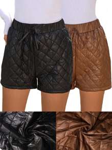 INAWLY Damen einfarbige Shorts mit Vorder-Bindeband, für den täglichen Lässig Bereich