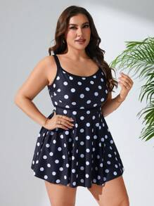 Swim Lushoire Plus Size Black And White Polka Dot Tankini Summer - Black and White - View 5
