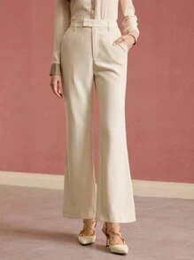 MOTF PREMIUM SOLID SLANT POCKET SEAM FRONT FLARE LEG SUIT PANTS - Apricot - View 6