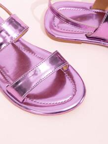 Mädchen Lässig Klettverschluss Flache Sandalen für Outdoor, Sommer - Violett - Übersicht 6